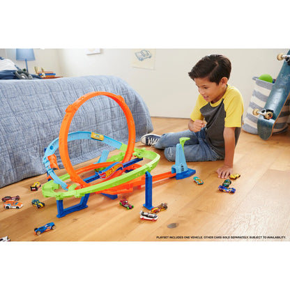 Action Loop Cyclone Challenge Track Set with 1:64 Scale Toy Car, Easy Storage