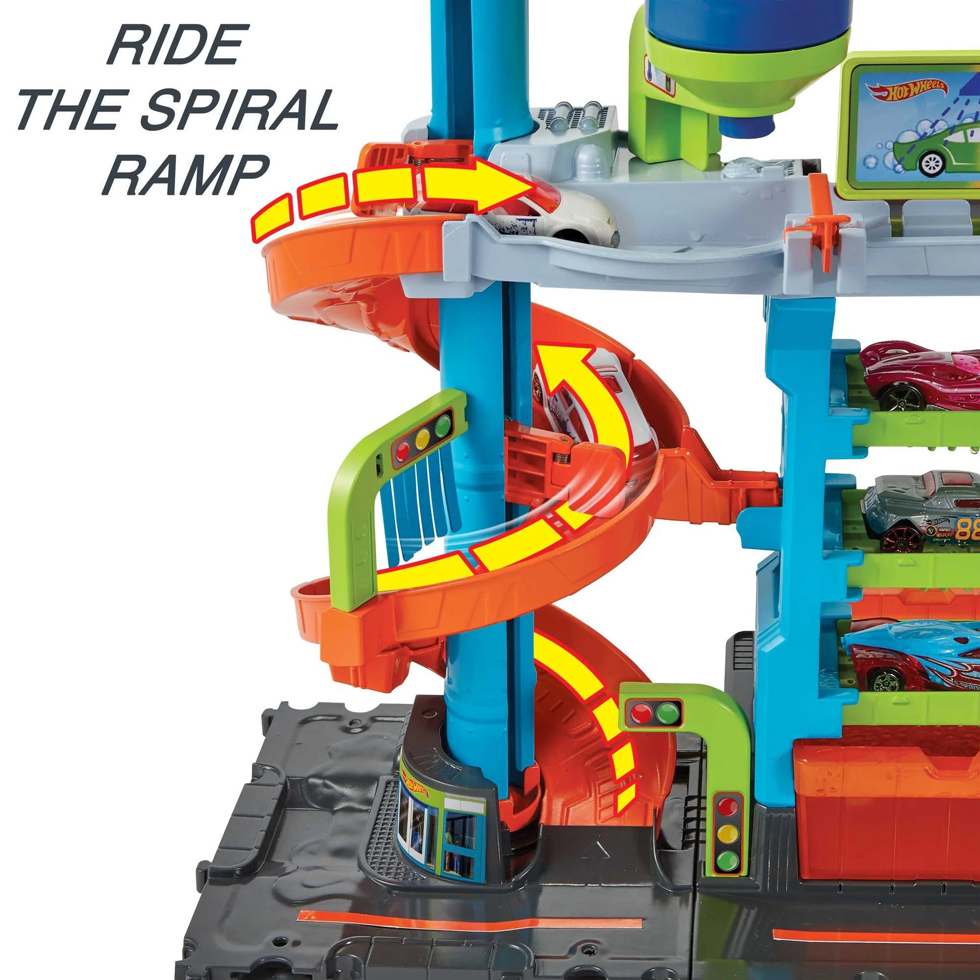 City Mega Car Wash Playset with 1 Toy Color Shifters Car in 1:64 Scale, 7.01 In