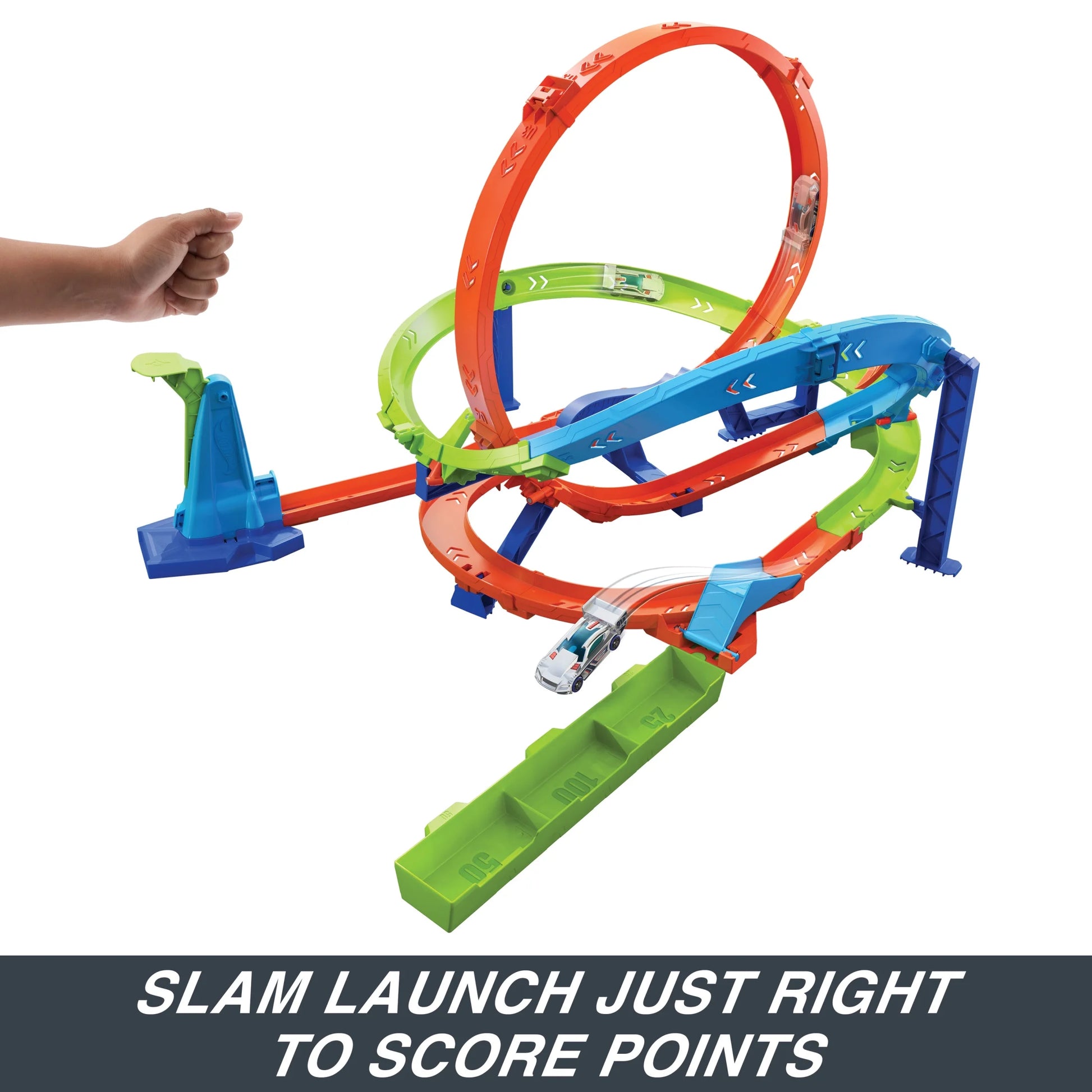 Action Loop Cyclone Challenge Track Set with 1:64 Scale Toy Car, Easy Storage