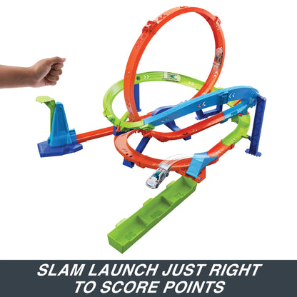 Action Loop Cyclone Challenge Track Set with 1:64 Scale Toy Car, Easy Storage
